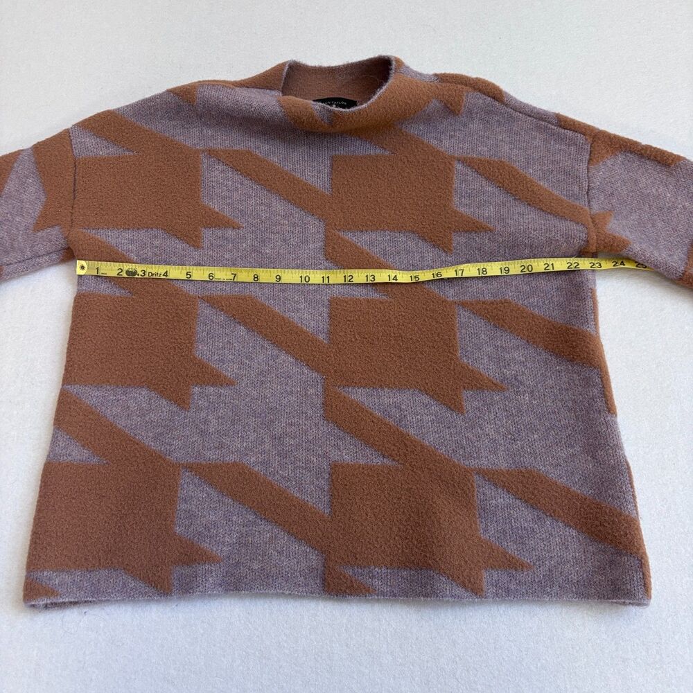 Ann Taylor Houndstooth Jacquard Mock Neck Sweater Women's M Oversized Lillac - Picture 9 of 10